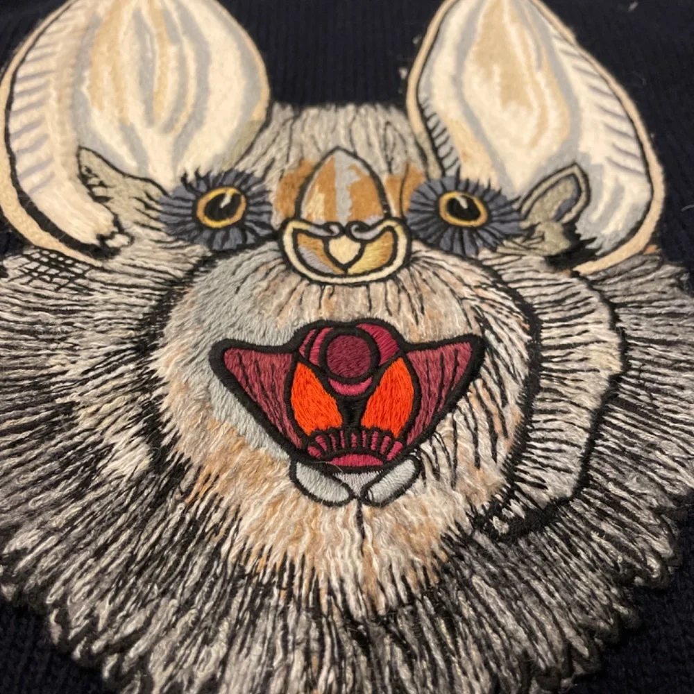 Gucci Navy Crewneck Sweater with Red Logo and Animal Patch